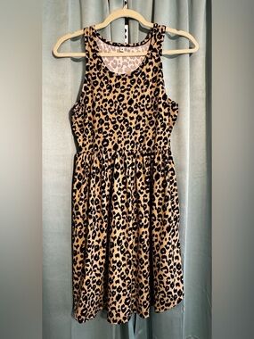 Leopard Print Sleeveless Fit & Flare Dress Small Animal Print Casual Stretch